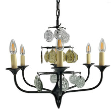 Load image into Gallery viewer, Svend Aage Holm Sørensen – Midcentury Viking Chandelier in Cast Iron, 6 Arms, Scandinavian Modern
